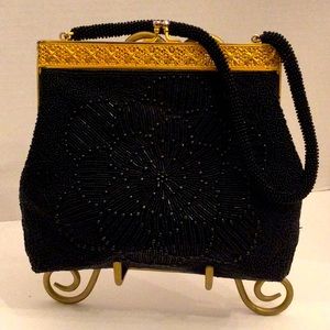 Vintage black beaded purse